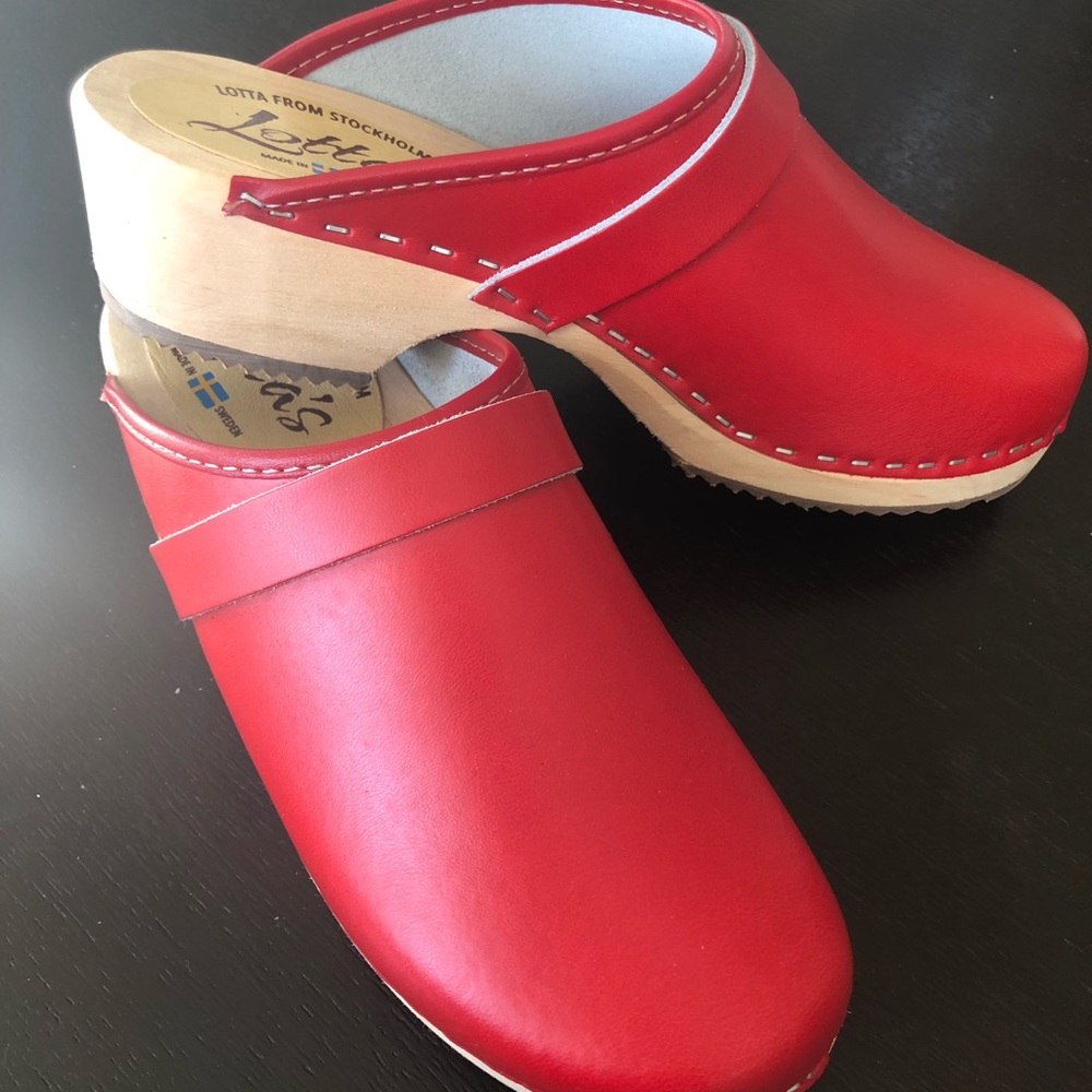 Swedish Wooden Clogs by Lotta from Stockholm / Handmade Classic Red PU Leather